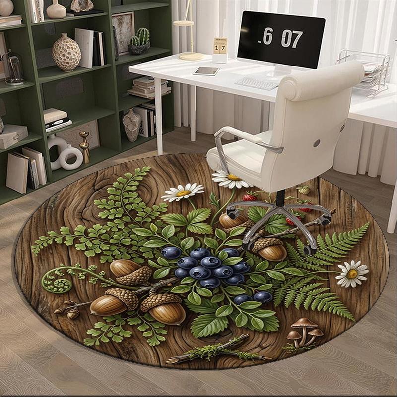 Roses And Berries Design round carpet Chair cushion Round Entryway Rug, Soft Round Rugs for Living Room, Bedroom, Circle Carpet decor gifts