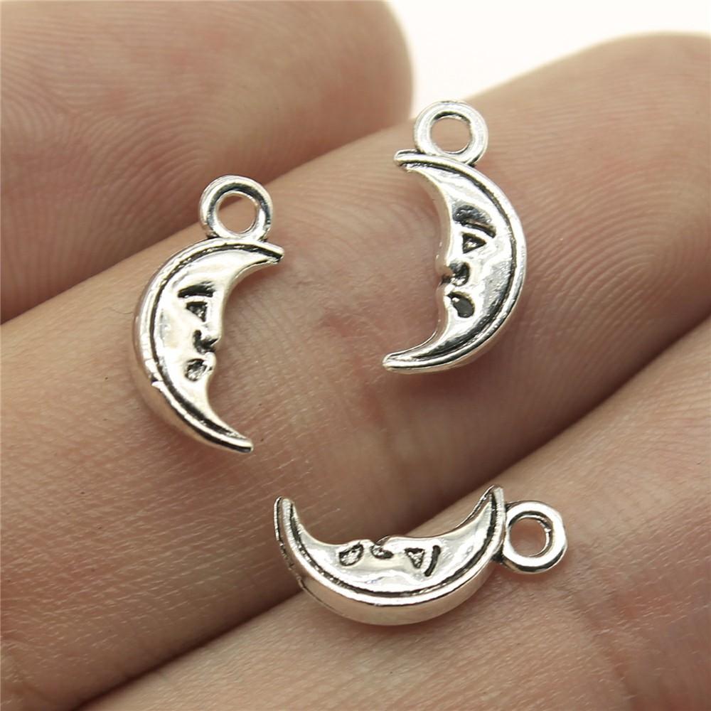 20pcs Moon Charms For Jewelry Making Tibetan Bronze Silver Color Pendants Antique Jewelry Making DIY Handmade Craft
