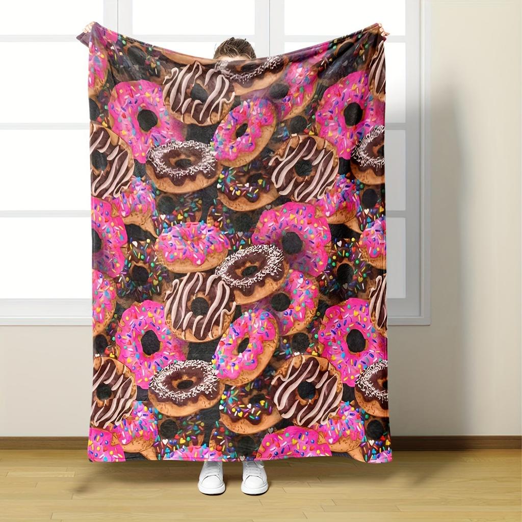 Pink Doughnut Digital-printed Polyester Bedroom Velvet Flannel Cover Blanket Fleece Soft Sofa Cover Blankets for Beds