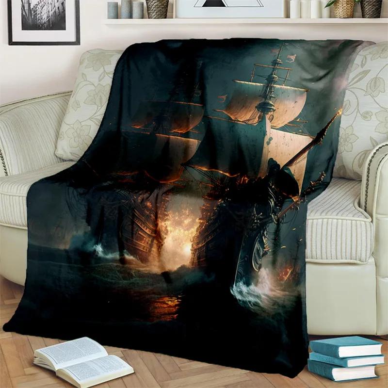 3D Pirate Ship Boat,Barque,Sailboat Blanket,Soft Throw Blanket for Home Bedroom Bed Sofa Picnic Travel Office Cover Blanket Kids
