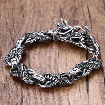 Ethnischer Winddrachen Armreif Vintage versilbert Drachen Armspangen Herren Motorradfahren Charme Schmuck Geschenk