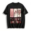 Prawdziwa Historia Miłosna Serce Ptak Nadruk Kwiatowy Swobodny Top dla Pary Czysta Bawełna T-shirt