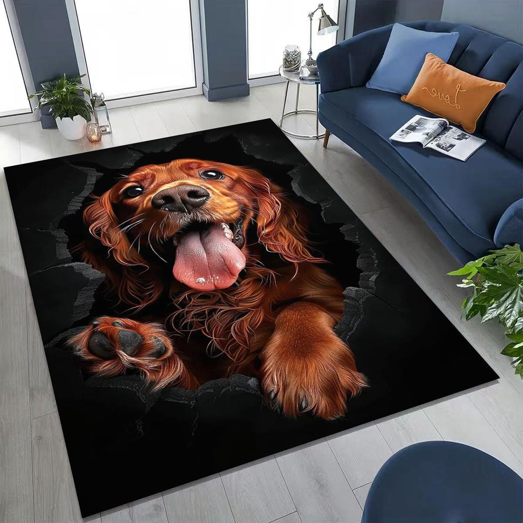 Tapete Fofo Cão Filhote Quebrando a Parede Ilusão 3D para Quarto Sala de Estar Sofá Casa Capacho Decoração, Tapete Grande Antiderrapante para Brincar de Crianças