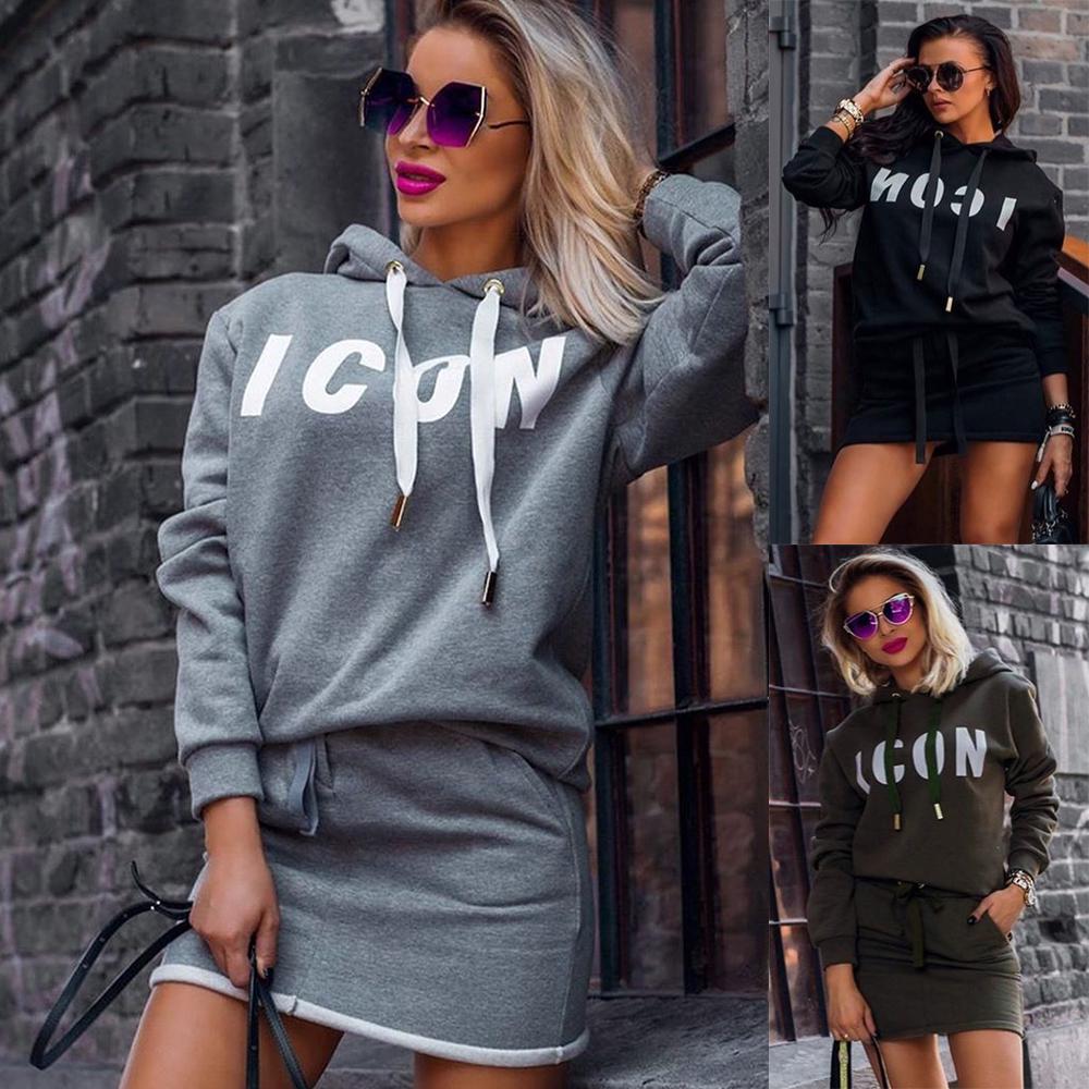 Feamle Pullover Dress Long Sleeve Casual Sporty Hoodie Sweater Dress
