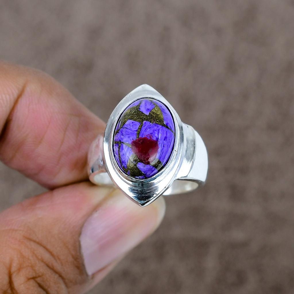 Copper Charoite Genstone Handmade 925 Sterling Silver Jewelry Ring Size 8 KKG-521