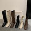 French Minimalist Sleeve Round Head High Boots New Flat Bottom Square Head Loose Knight Boots Women's Knee Boots