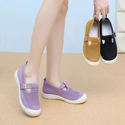 Women's Knitted Flat Shoes Lightweight Comfortable Office Work Loafers Slip On Casual Breathable Mesh Walking Shoes Round Toe Dressy Flats for Women