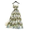 High-end dress female light luxury socialite heavy industry color hollow crochet lace suspender waist dress summer