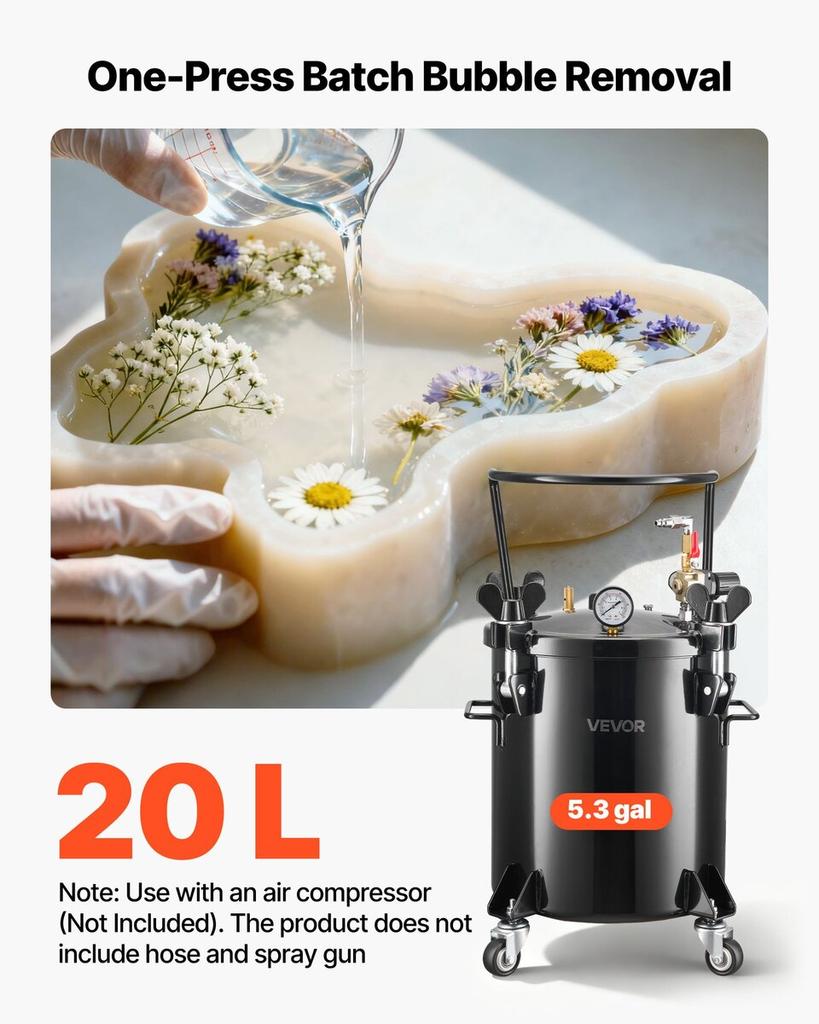 Pressure Pot Paint Tank, 20 L Heavy Duty Steel Pressure Pot Tank, Spray Paint Pressures Pots with Three Quick-Connect Couplers for Home Use, DIY, Art