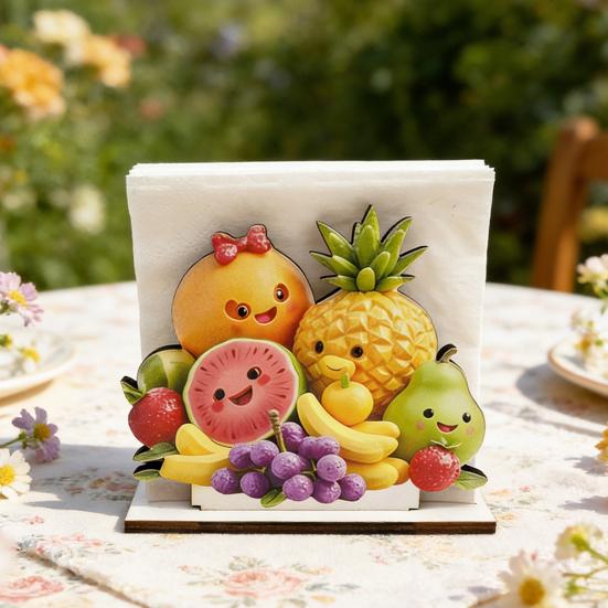Wooden Napkin Holder, with High-Definition UV Printing Cartoon Design, Stable Base Napkin Dispenser for Kitchen Dining Table