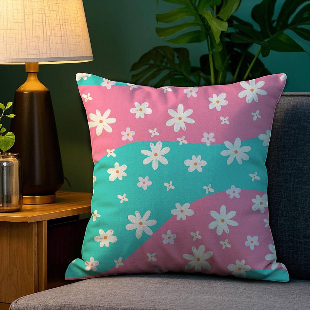 Colorful Daisies Pillow Case Plush Fabric Soft Double Sided Print Sofa Cushion Cover Throw Pillow Covers