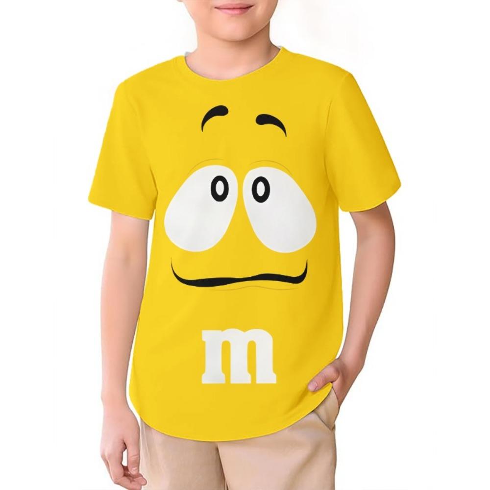 Summer Crewneck M&M Chocolate Bean Innovative Children T Shirts Fashion Boys Childrens Clothing Fun 3D Cartoon Print Soft Tees 3D Printed Anime Tops