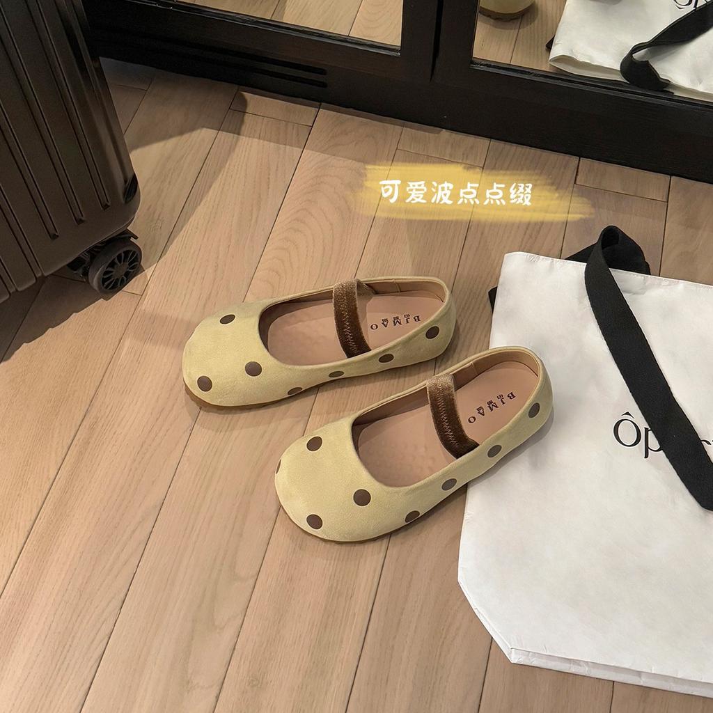 Miyou Flat-bottomed Mary Jane Shoes Women's 2025 Spring and Autumn New Cute Puffs, Ugly Cute Shoes, Shallow Mouth Ballet Shoes