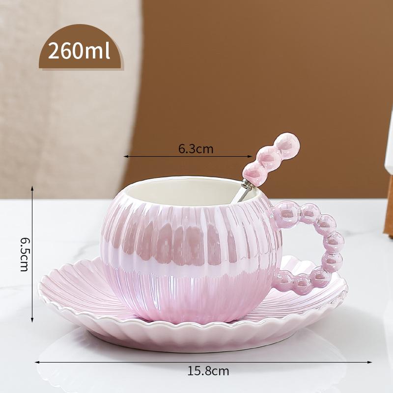 260Ml Ceramic Water Cup Coffee Cup Saucer Set Ins Pearlescent Glaze Afternoon Tea Cup Gift Box Ins Wind Set