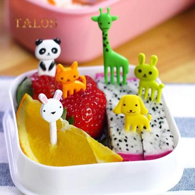 10 Pcs Kid Child Cartoon Animal Food Fruit Pick Fork Bento Lunch Box Decor Parts Kitchen Tools