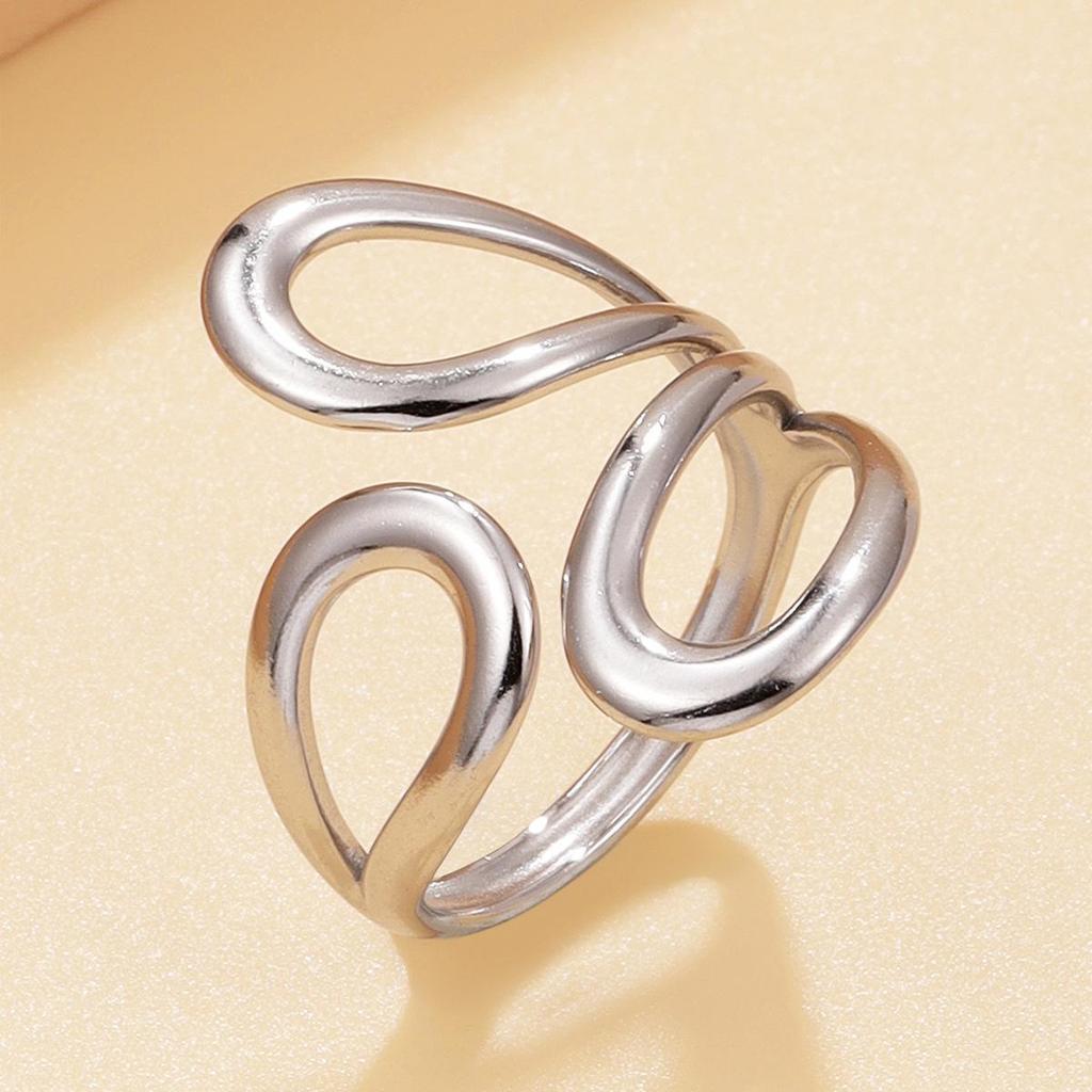 INS Style Hollow Geometric Water Drop Stainless Steel Ring with 18K Gold Vacuum Plating