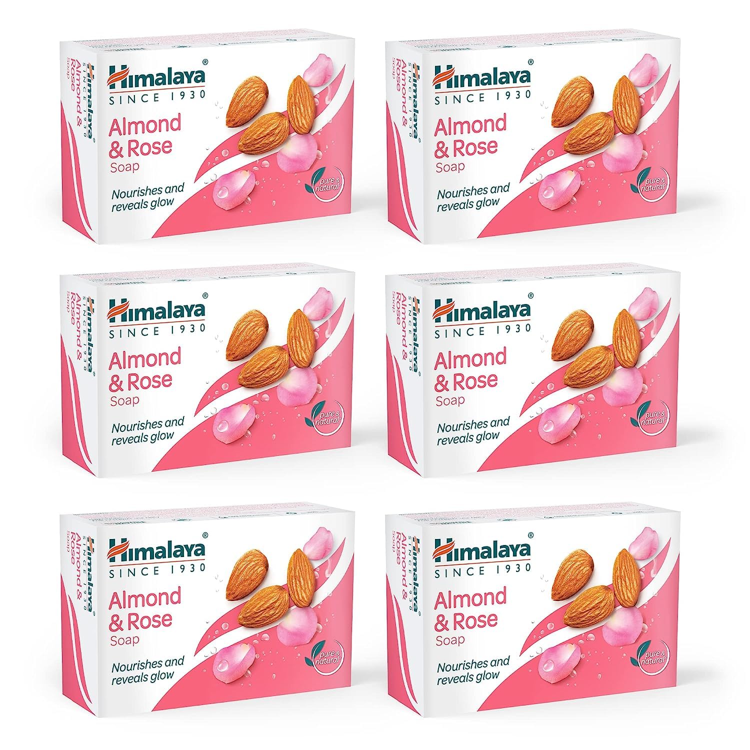 

Himalaya Herbals Almond And Rose Soap For Face And Body, 125g Each, Pack Of 6, Moisturizing Hydration For Soft Glowing Skin