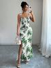 Import and Export, European and American Women's Clothing Suspender Flower Slim Split Dress