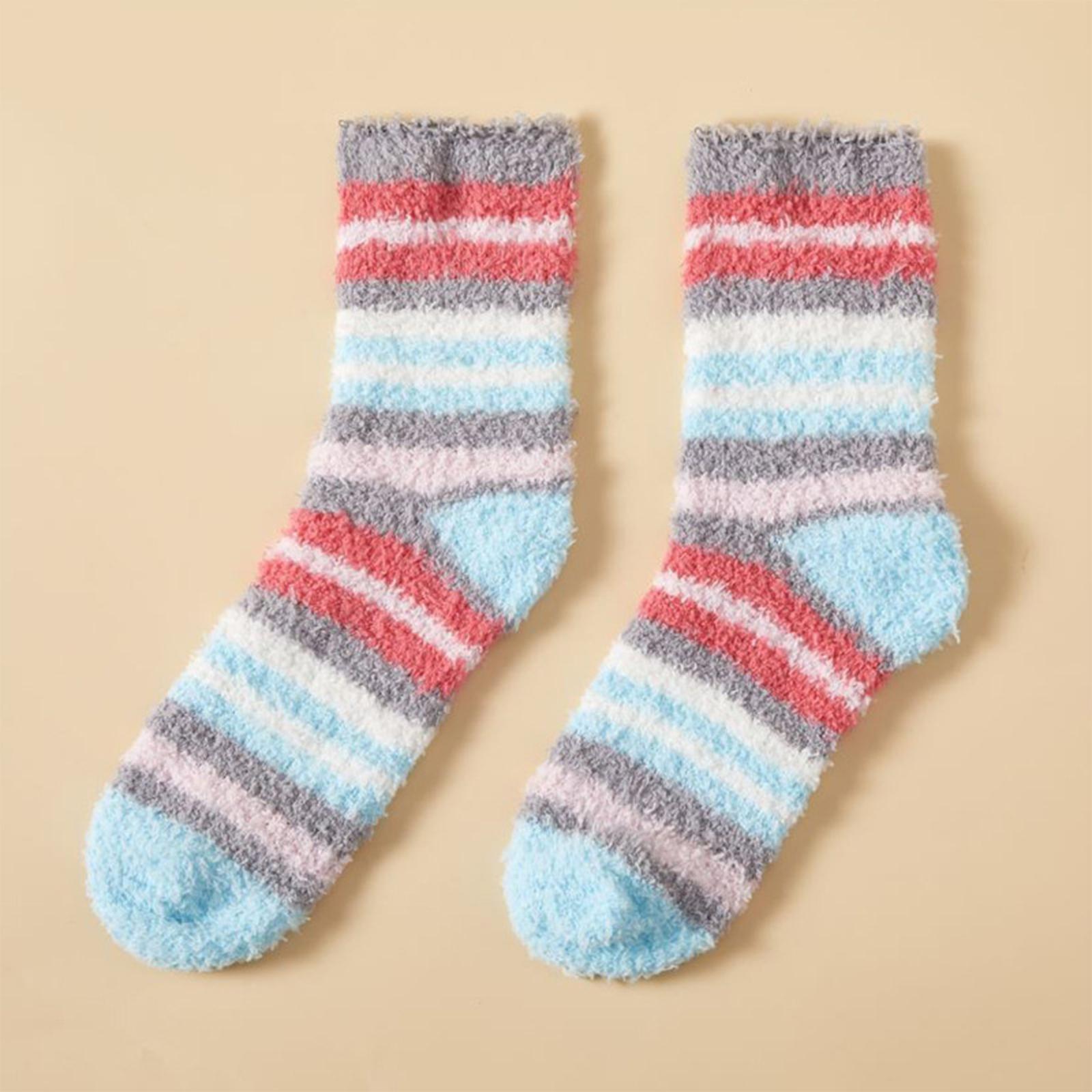 

Women s Coral Fleece Mid-Calf Striped Non-Felting Warm Floor Socks Sleeping Socks One Size