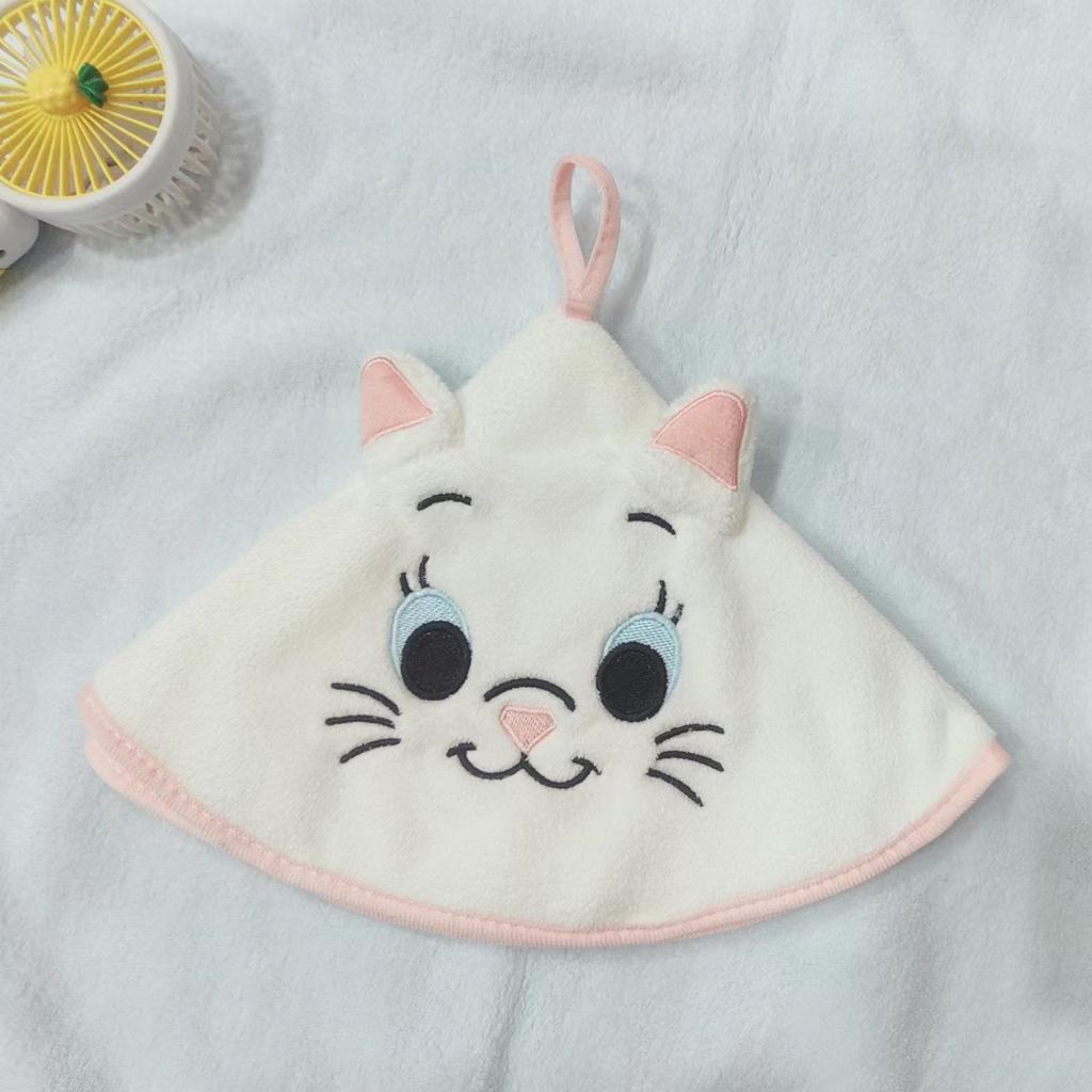 Cute embroidered hand towel Cartoon coral fleece soft and skin-friendly small towel hanging kitchen water-absorbing quick-drying round towel