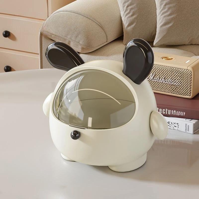 Cute Rabbit Desktop Waste Bin With Lid Large Capacity Sundries Organizer Home Office Desktop Ornament Multifunction Storage Box