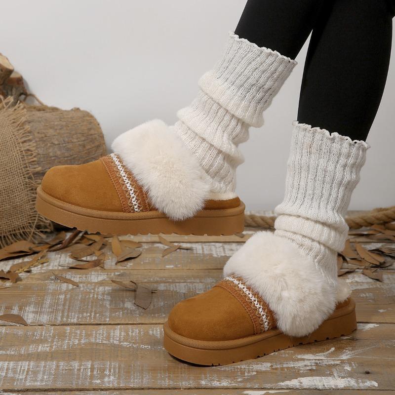 Fashion Fashion Striped Fluffy House Slippers for Women 2025 Winter Warm Plush Cotton Shoes Woman Comfort Non Slip Fur Platform Slippers