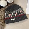 Retro Fair Isle Jacquard Woolen Hat for Men and Women in Autumn and Winter Versatile Face Showing Small Warm Ear Protection Cap