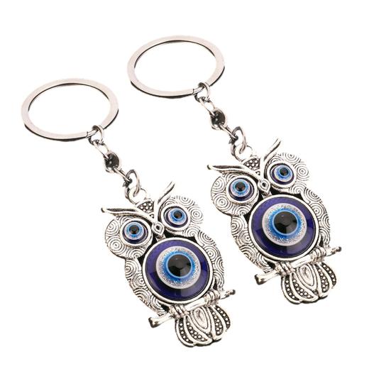 2Pcs Evil Eye Owl Keychains Metal Owl Bag Charm Backpack Charm Retro Evil Eye Keychain for Women Purse Handbag