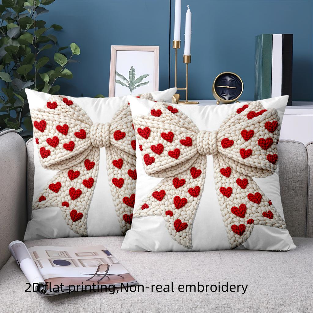 1 Pieces Heart-Shaped Bow 2D Printed Cushion Pillow Polyester Pillowcase, Sofa Decorative Cushion Cov Headboard Pillow