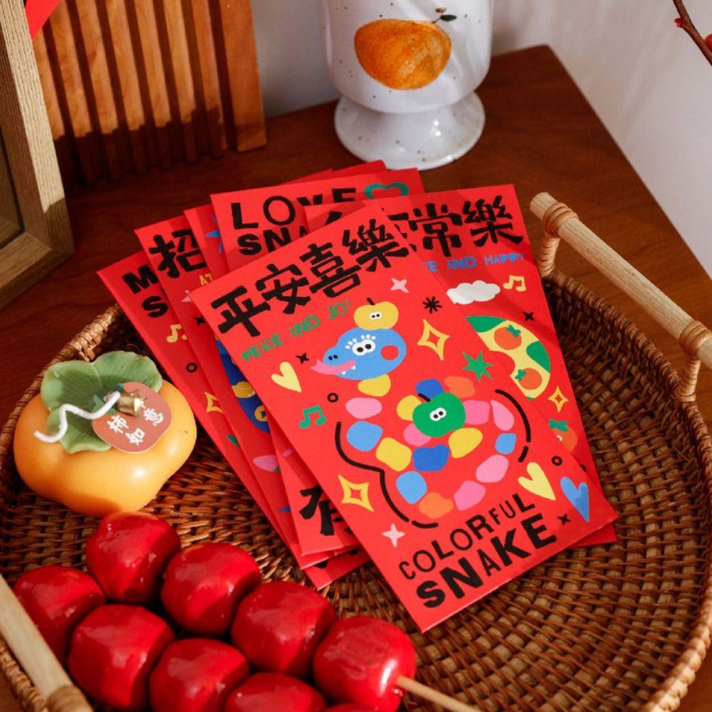 

6 шт./компл. Красные конверты в китайском стиле с рисунком змеи, бонус к весеннему празднику Хун Бао Style B