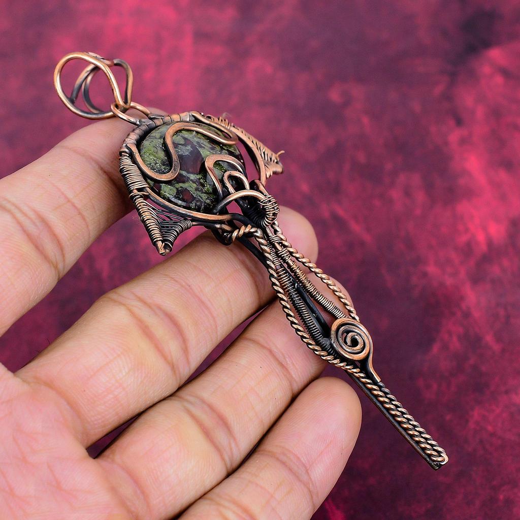 Dragon Bloodstone Pendant Copper Wire Wrapped Pendant Handmade Gemstone Jewelry