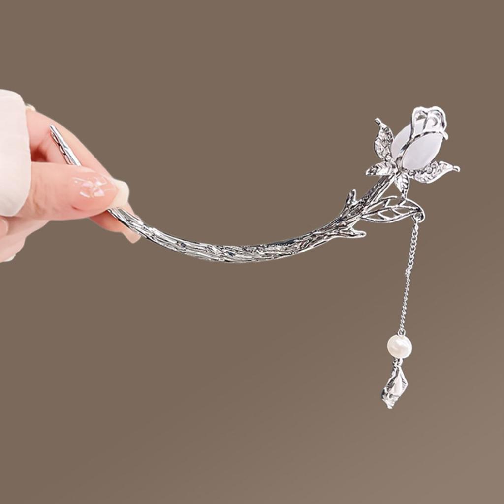 Chinese Style Vintage Hairpin Elegant Flower Vine Jade Stone Hair Stick Hanfu Cheongsam Evening Dress Hair Decor Accessories
