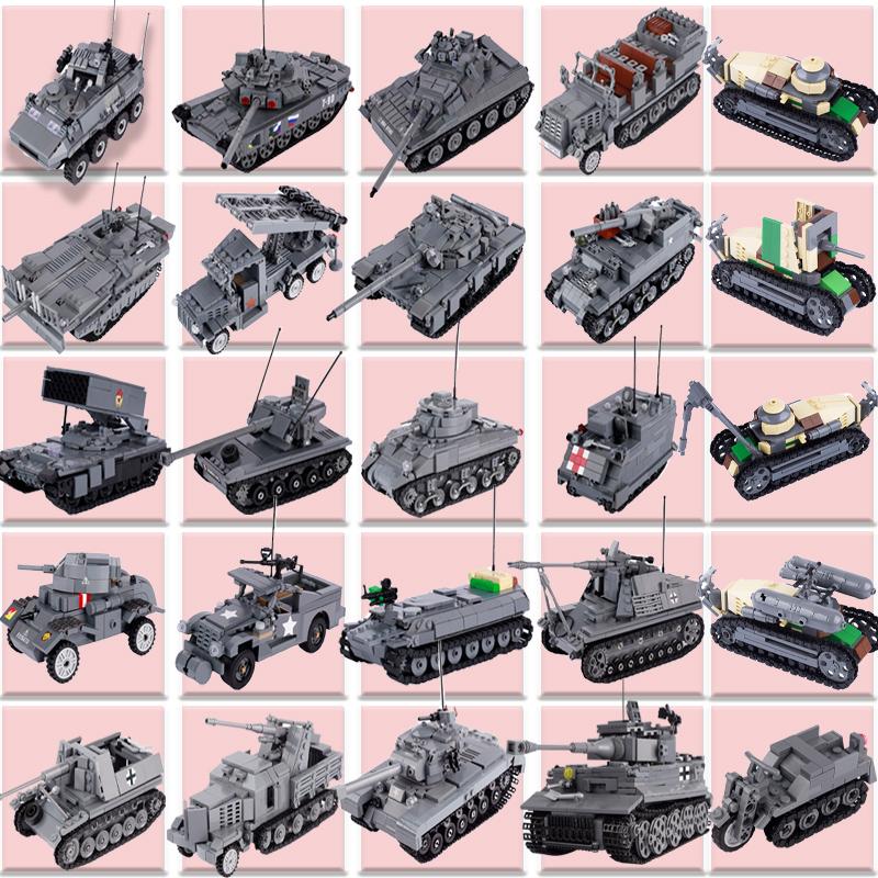 WW2 Military Tank Series Building Blocks German Soviet Union Army Soldier Figures Armored Vehicle Car Cannon Weapon Bricks Toys