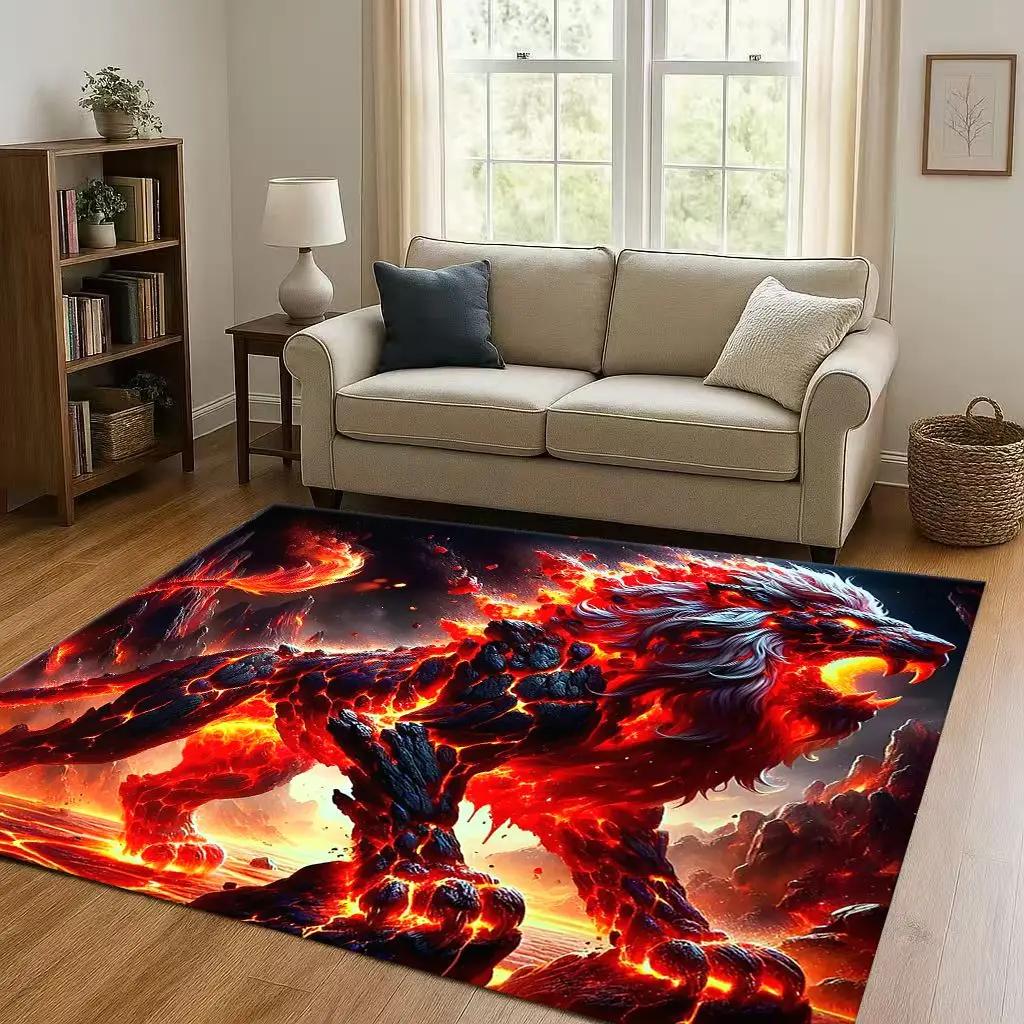 Classic Tiger Lion Beast Art Cartoon Living Room Non-Slip Area Rug Carpet For Bedroom Playroom Sofa,Home Decor Doormat Gift