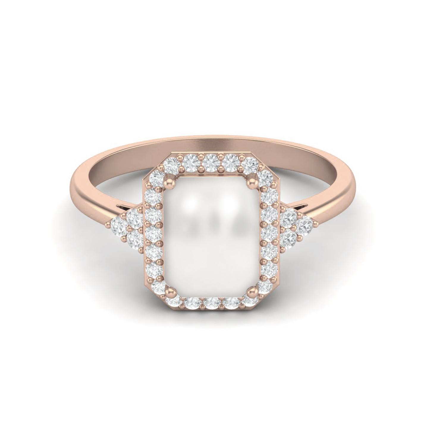 

925 Sterling Silver Rose Vermeil 0.90 Cts Octagon Shape Pearl Solitaire Wedding Women Ring 6 ярко-розовый