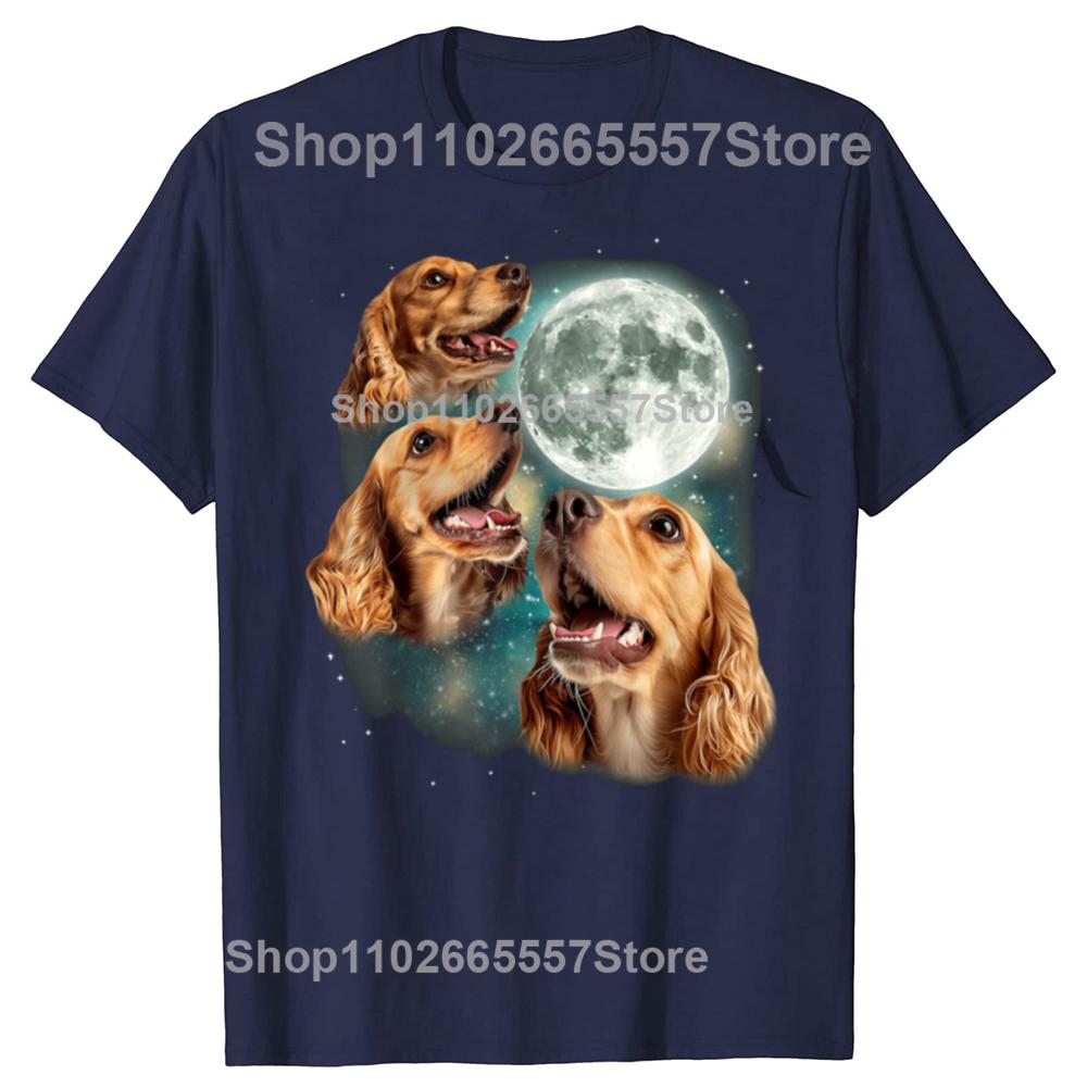 Funny Three Cocker Spaniel Moon Tshirts Men Womens Fashion Casual Tshirt 100 Cotton Loose Oversized Dog Lover T Shirt