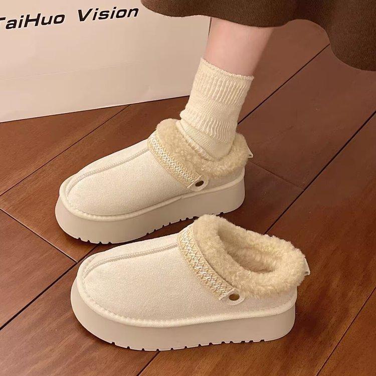 Plush Thick-Soled One-Pedal Half-Slippers For Women'S Winter New Plush Thickened Casual Snow Boots Cotton Slippers For Women