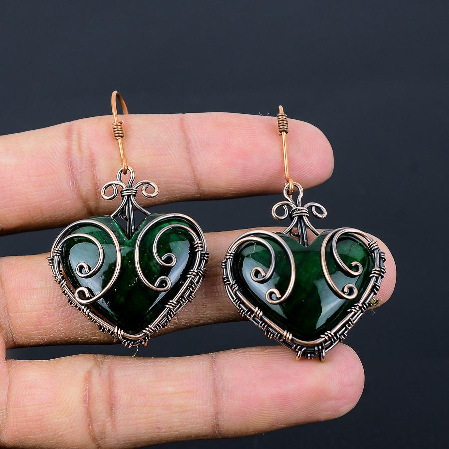 Natural Green Labradorite Gemstone Copper Wire Wrap Gift Earring 2.36 P1f06