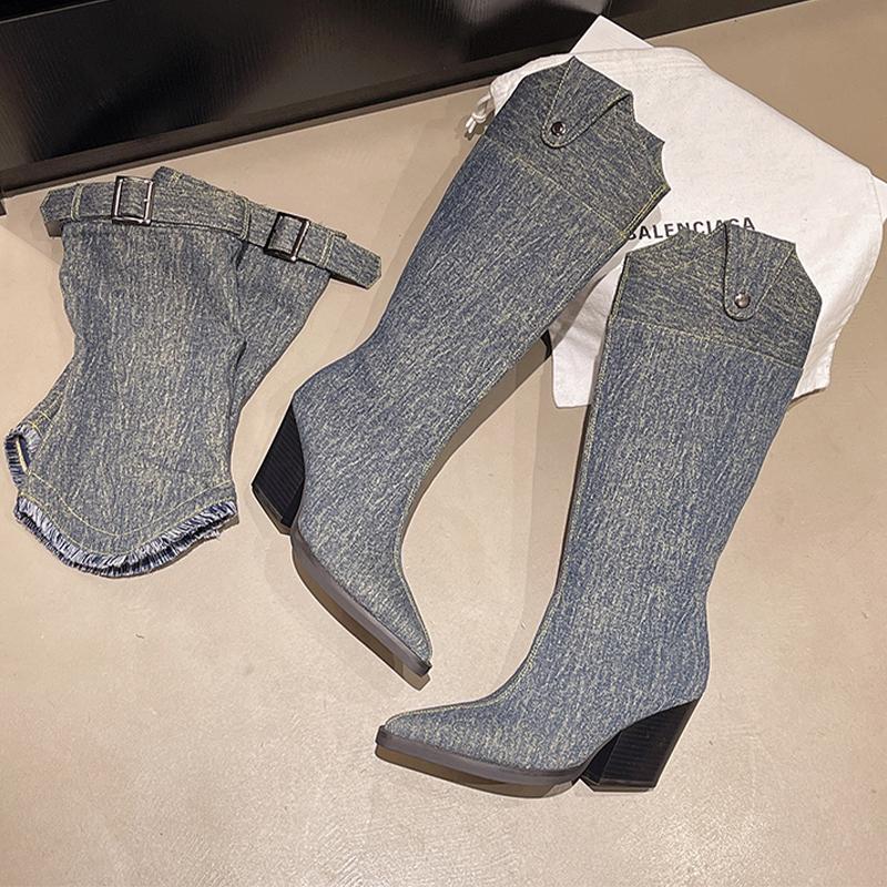 High Heels Women Cowboy Boots Pointed Toe Designer Shoes Luxury High Boots 2025 Winter Goth Pumps Chelsea Botas Mujer