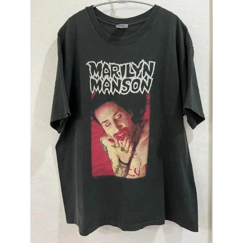 Gothic Vintage Tops 1996 Marilyn Manson Antichrist Superstar Cotton Casual T Shirt Black Retro Print Streetwear Unisex Fans Gift