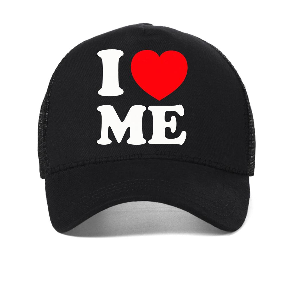 Summer Funny I Love Me Red Heart Myself t shirt funny Graphic Streetwear hip hop hat fashion Casual outdoor mesh snapback hats