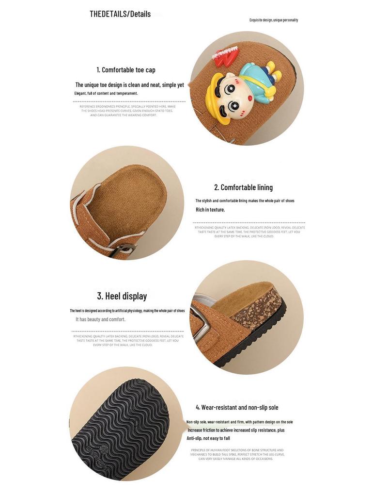 Kids' 2025 Shin-chan Cartoon Thick-soled Birkenstock Shoes – Non-slip, Retro, Closed-toe Slippers for Boys & Girls