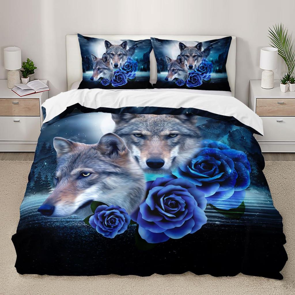 Purple Starry Night Galaxy Wolf Three-Piece Quilt Cover 3D Digital Printing Bedding Set Bed Cover