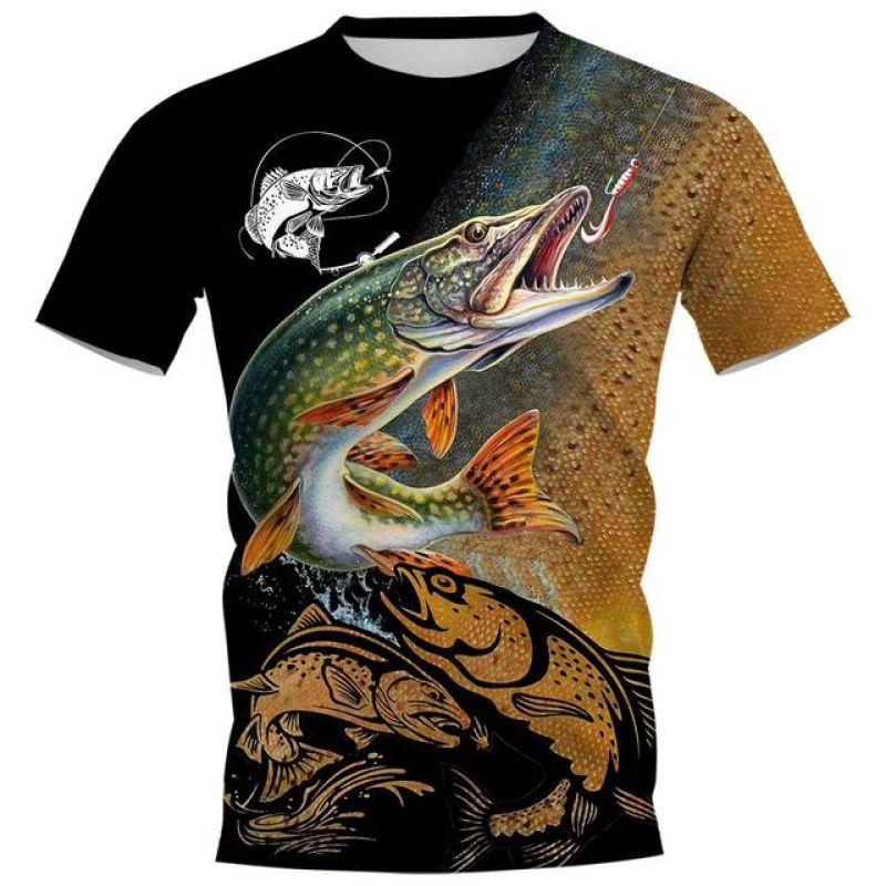 Summer Carp Fishing Print T-shirts For Men Outdoor Catfish Printing Loose  Short Sleeve Quick Drying Tee Shirt Casual Street Top