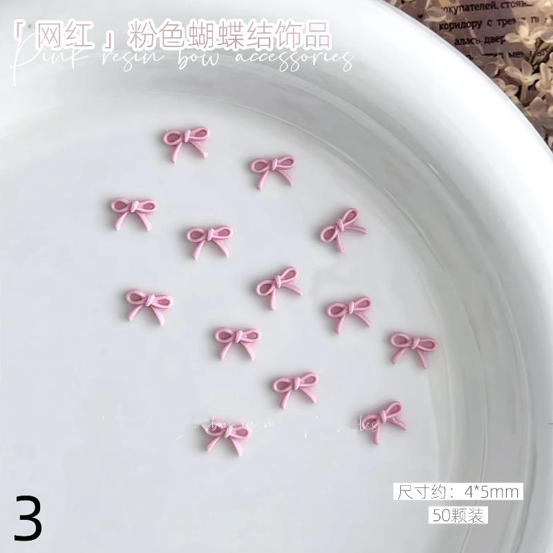 50Pcs Light Pink Bowknot Nail Charms 3D Resin Ribbon Bow Nail Art Decoration Mini Kawaii Bow Tie Manicure Supplies Diy
