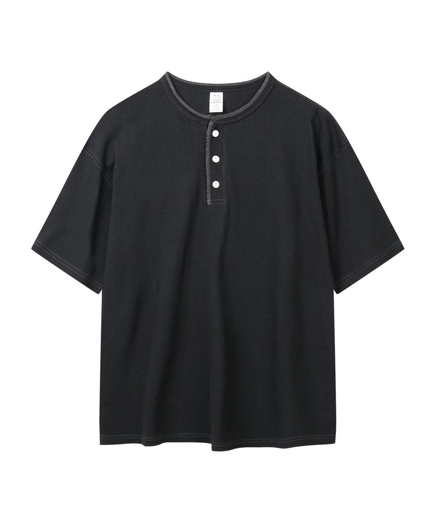 YOUNEEDGARMENTS Henley Neck S/S T-Shirt (Black/Stitch)