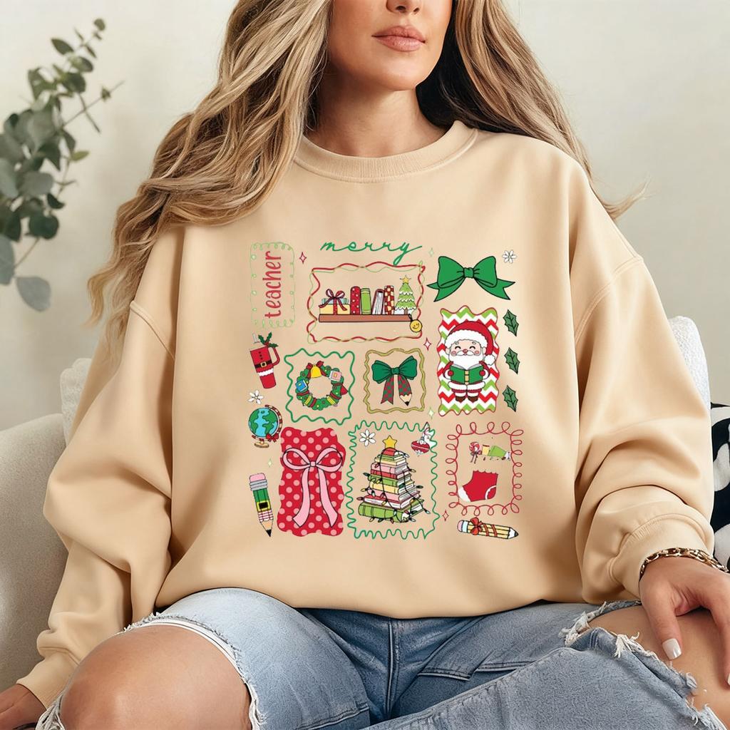 Merry Teacher Christmas Teacher Coquette Comfortable New in Hoodies & Sweatshirts Essentials Vintage Classic Fashion Streetwear