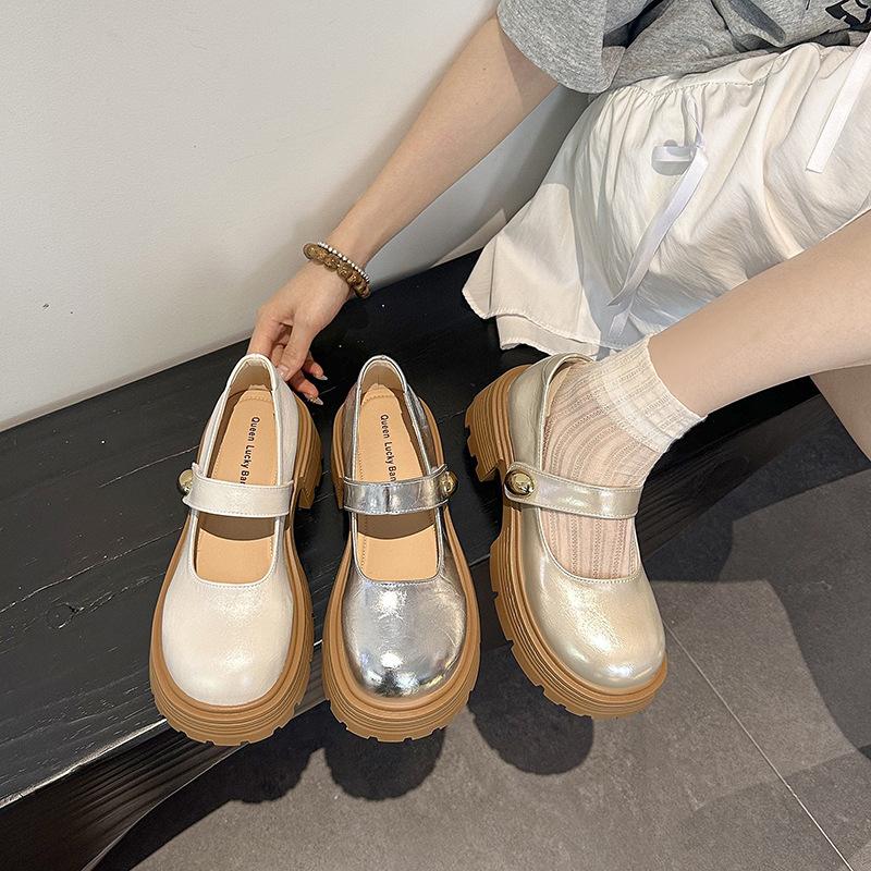 2025 vår och sommar nya japansk stil retro explosion plattform små läderskor vardagliga tjock klackhöjd Mary Jane enskilda skor