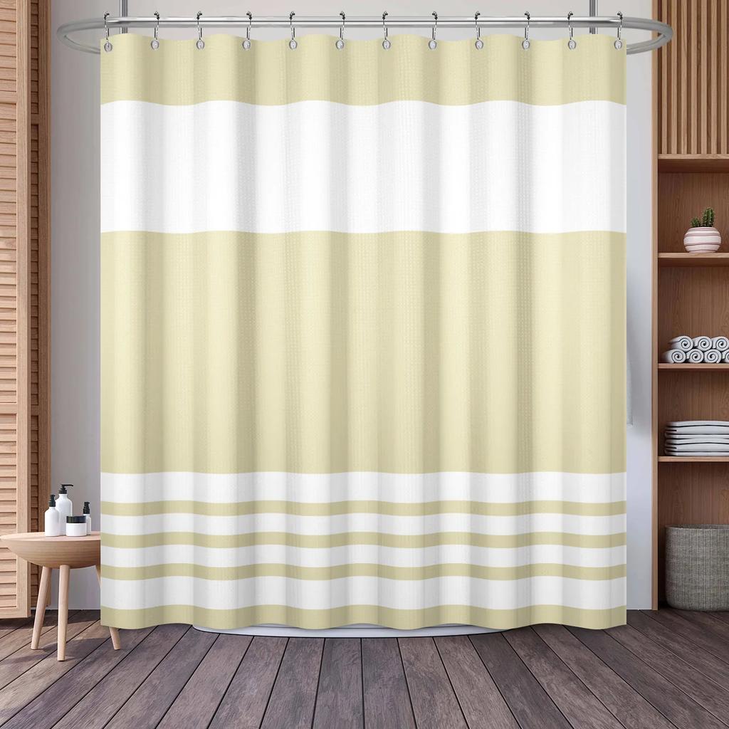 Waffle Shower Curtains Modern Hotel Style Striped Geometric Pattern Bath Decor Waterproof Polyester Bathroom Curtain with Hooks