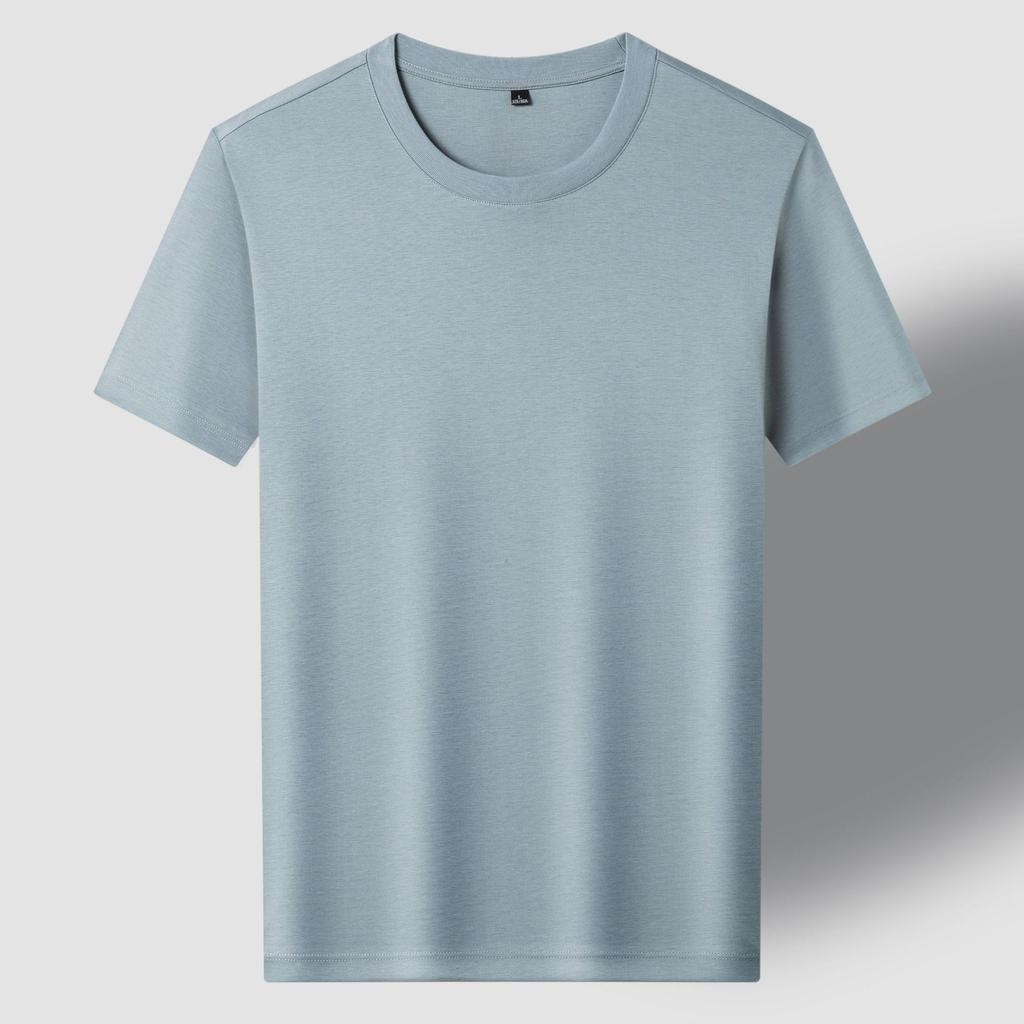 Men's New Summer Casual Cool Round Neck T-shirt 180g Fashionable Versatile Skin-friendly Solid Color Top